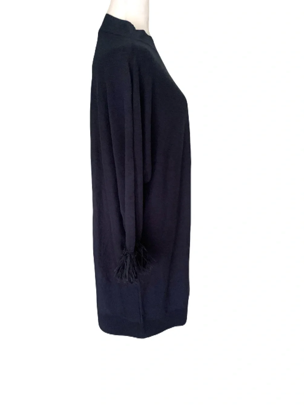 NWT NIC+ZOE Large Navy Blue Long Sleeve Fringe-Cuff Knit Dress Classic Casual